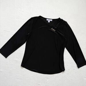 Nine West Black Stretch 3/4 Sleeve Top Gold Grommet Detail Size S